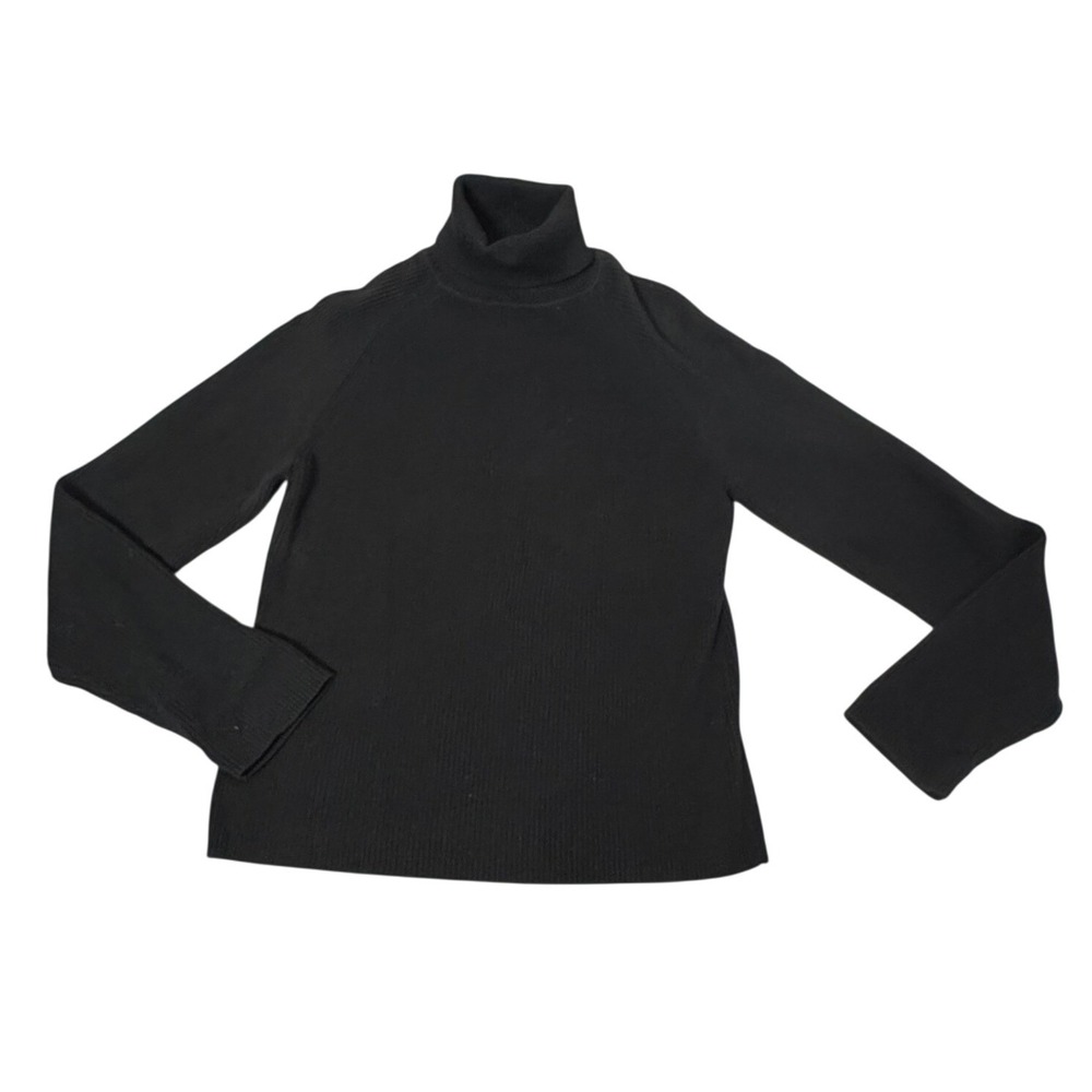 Jeanne Pierre Turtleneck Sweater Fisherman Large Ribbed Knit Long Sleeve Black